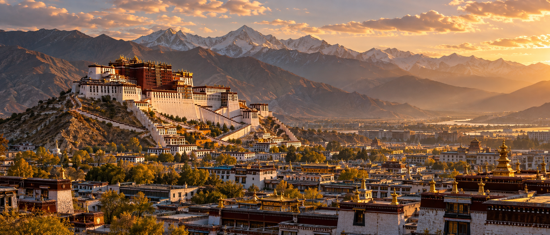 Lhasa and its mountain skyline — destination-inspired illustration