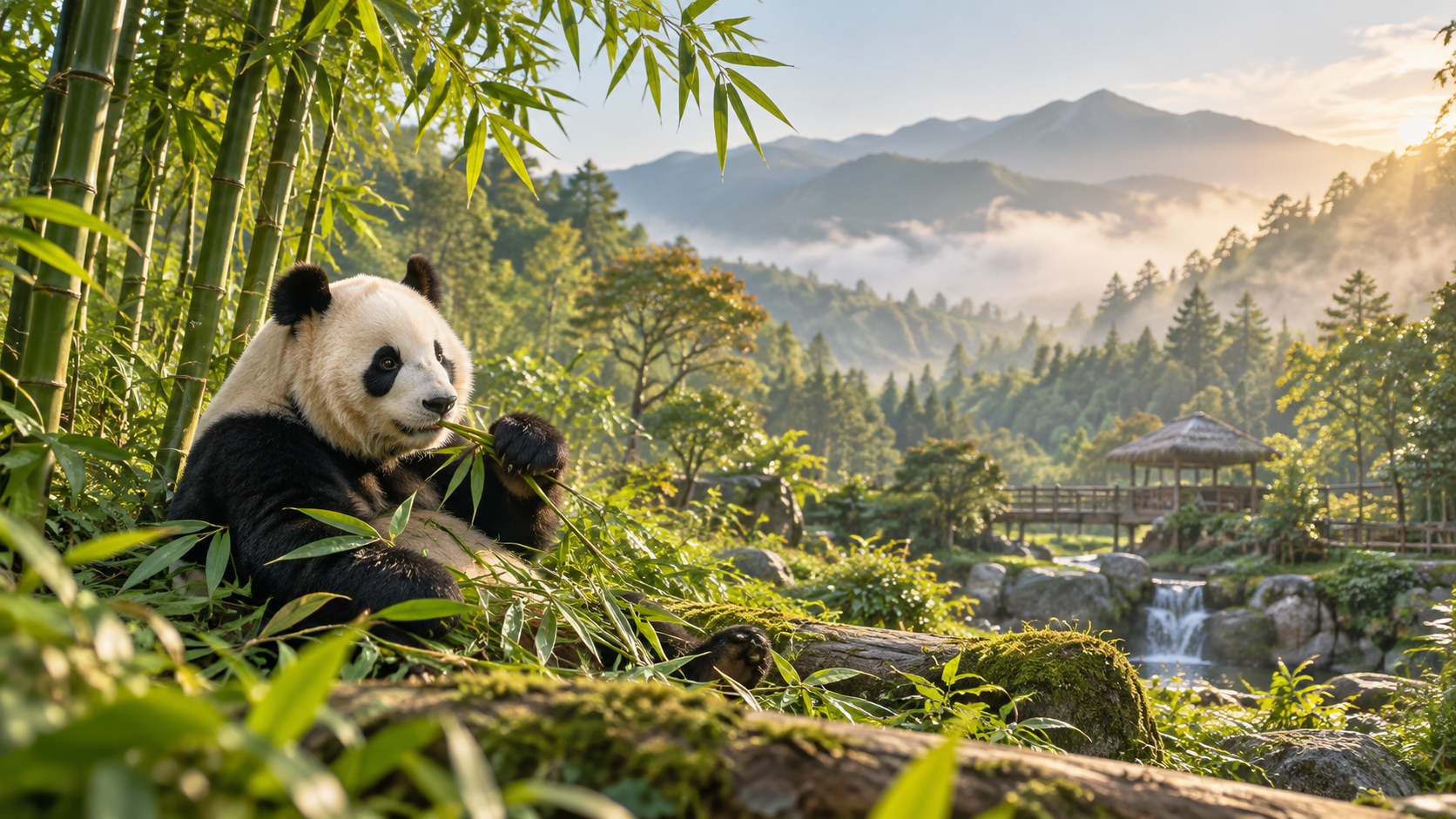 Sichuan panda among bamboo — destination-inspired illustration