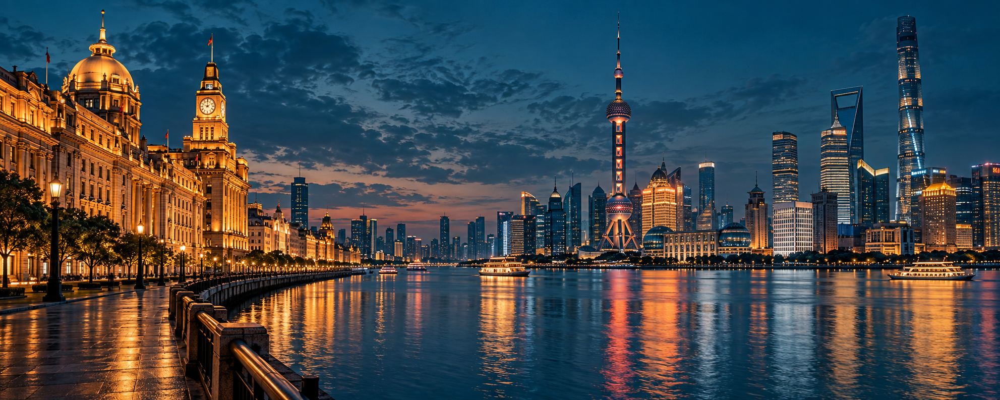 Shanghai waterfront and skyline — destination-inspired illustration