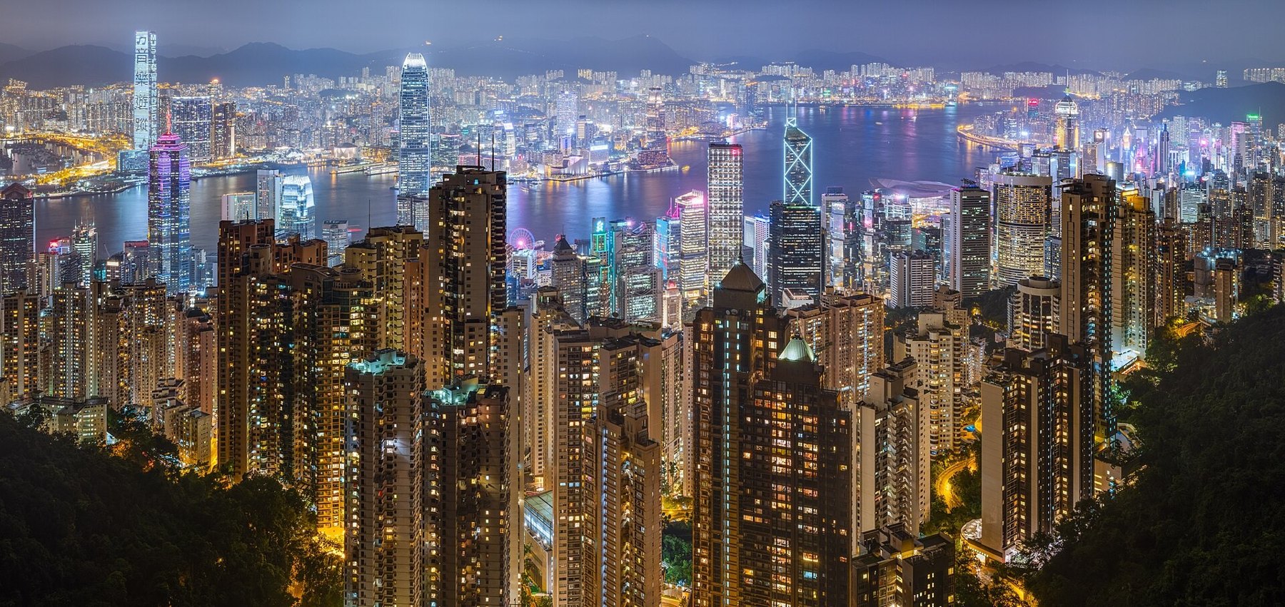Hong Kong skyline illuminated at night