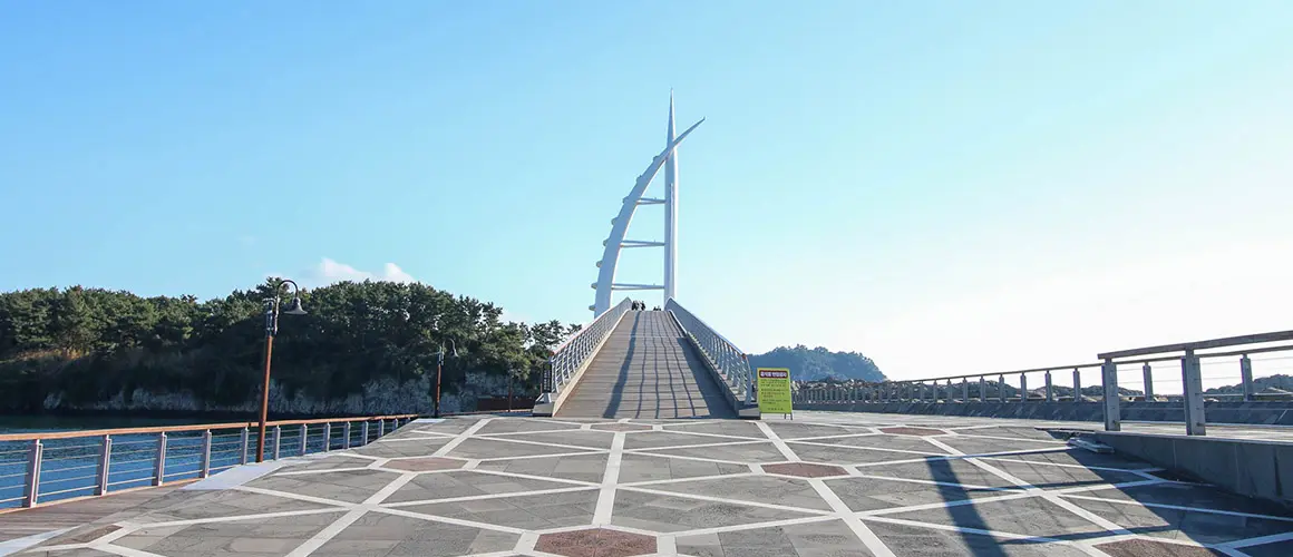 濟州西歸浦海岸及新緣橋景觀，地區示意