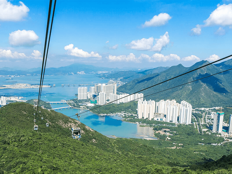 Ngong Ping 360 cable car and Lantau scenery