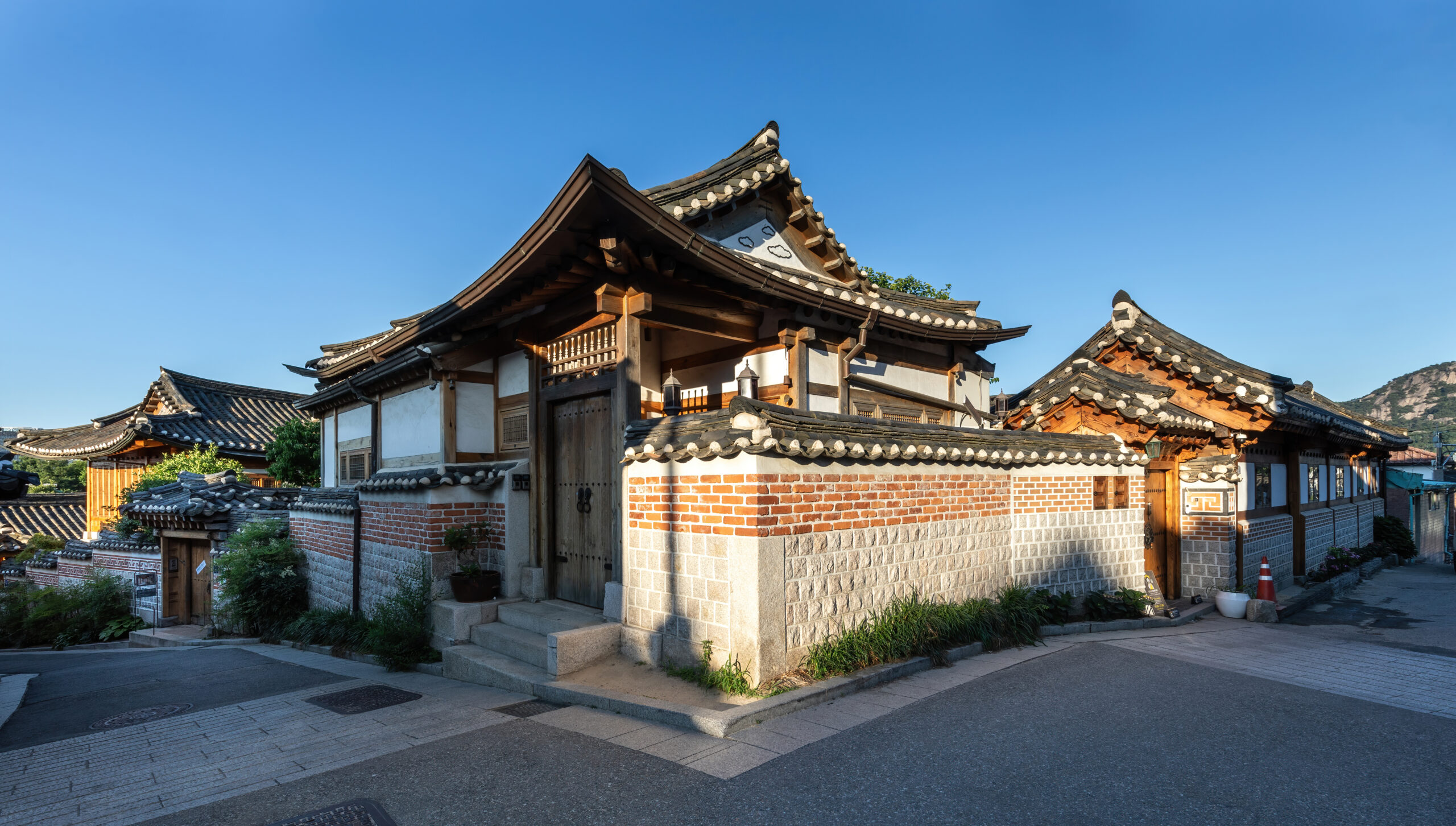 Golden-hour hanok rooftops in Bukchon, Seoul