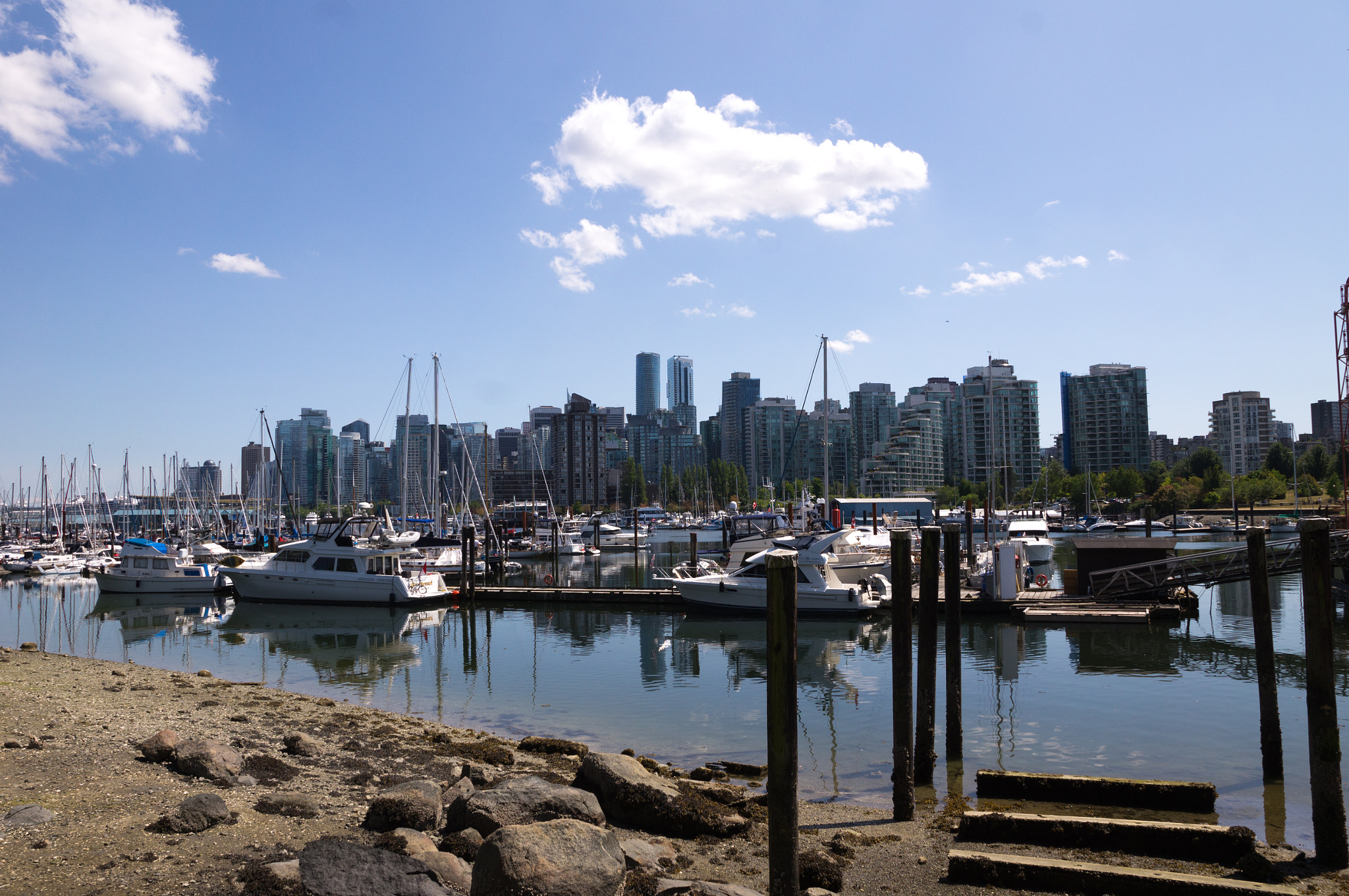 Vancouver skyline and Coal Harbour marina in daylight
